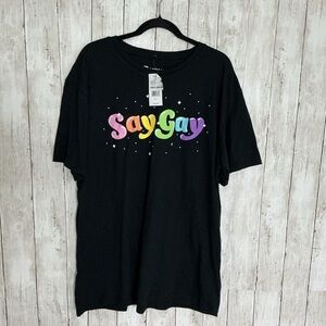 Threadless Black 'Say Gay' Rainbow Tee